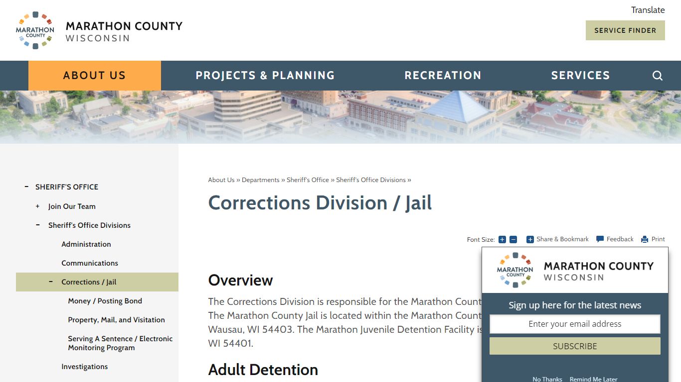 Corrections Division / Jail | Marathon County, WI