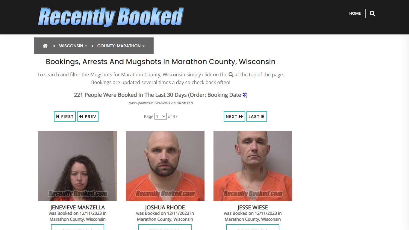 Bookings, Arrests and Mugshots in Marathon County, Wisconsin