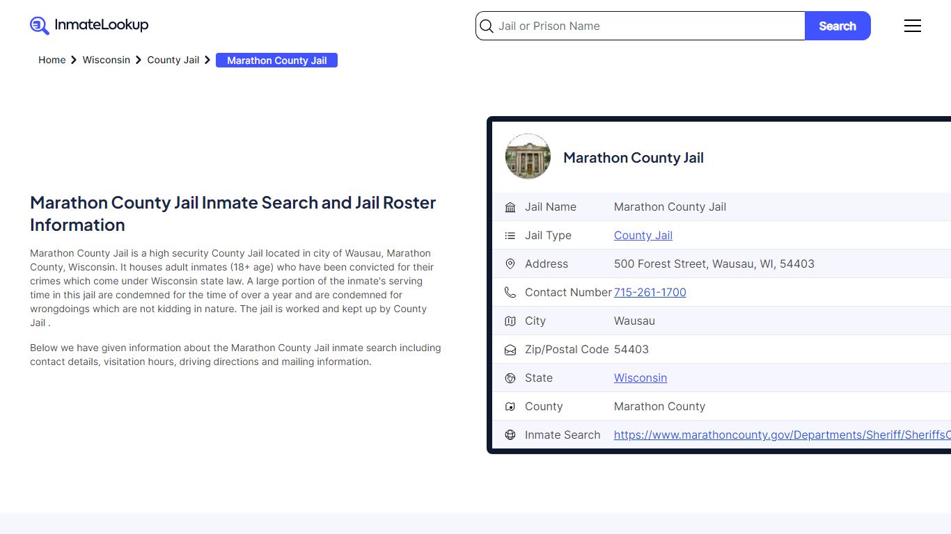 Marathon County Jail Inmate Search and Jail Roster Information